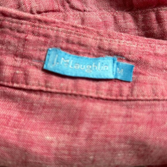 J. McLaughlin Women's Collared Long Sleeve Linen Button Up Shirt Red Medium - Picture 3 of 8